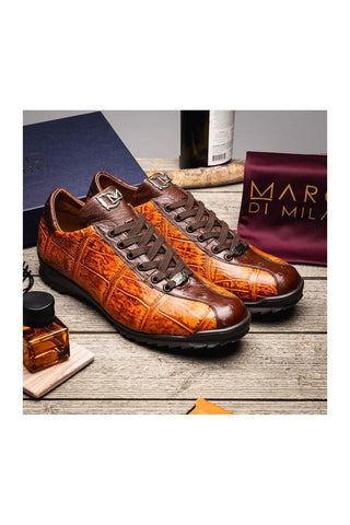 Marco Di Milano Saulo Brandy & Brown Ostrich / Alligator Casual Sneakers (MDM1045)