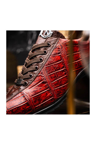 Marco Di Milano Saulo Cognac Exotic Ostrich / Alligator Casual Sneakers (MDM1045)
