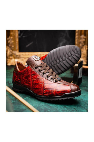 Marco Di Milano Saulo Cognac Exotic Ostrich / Alligator Casual Sneakers (MDM1045)
