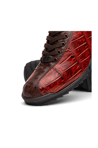 Marco Di Milano Saulo Cognac Exotic Ostrich / Alligator Casual Sneakers (MDM1045)