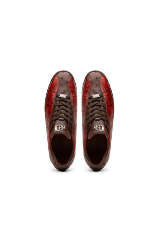 Marco Di Milano Saulo Cognac Exotic Ostrich / Alligator Casual Sneakers (MDM1045)