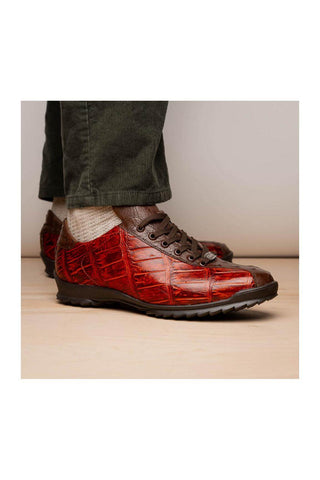 Marco Di Milano Saulo Cognac Exotic Ostrich / Alligator Casual Sneakers (MDM1045)