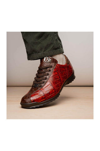 Marco Di Milano Saulo Cognac Exotic Ostrich / Alligator Casual Sneakers (MDM1045)