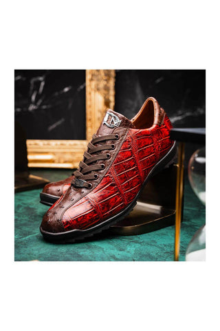 Marco Di Milano Saulo Cognac Exotic Ostrich / Alligator Casual Sneakers (MDM1045)
