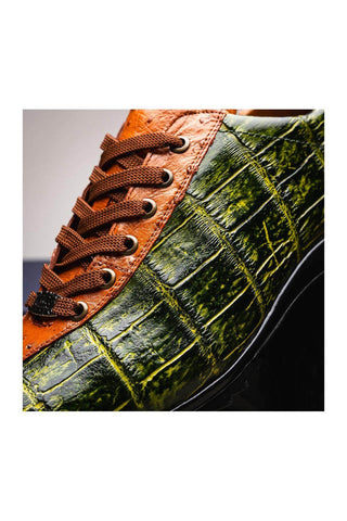 Marco Di Milano Saulo Green & Cognac Exotic Ostrich / Alligator Casual Sneakers (MDM1045)