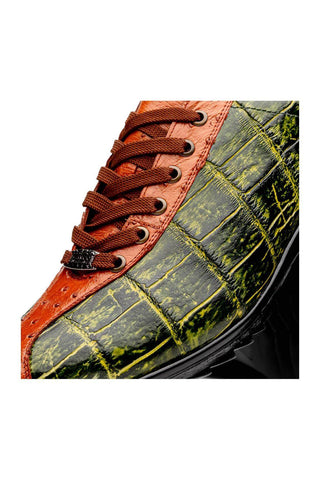 Marco Di Milano Saulo Green & Cognac Exotic Ostrich / Alligator Casual Sneakers (MDM1045)