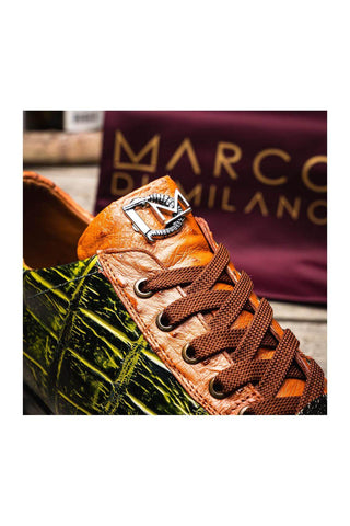 Marco Di Milano Saulo Green & Cognac Ostrich / Alligator Casual Sneakers (MDM1045)