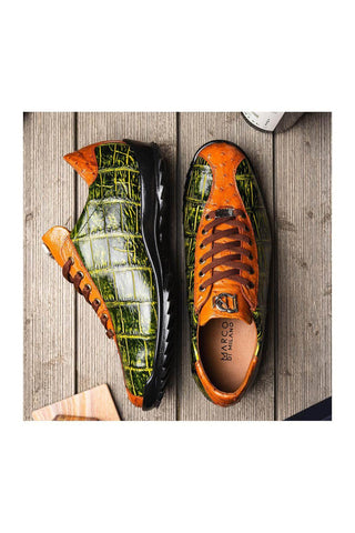 Marco Di Milano Saulo Green & Cognac Ostrich / Alligator Casual Sneakers (MDM1045)