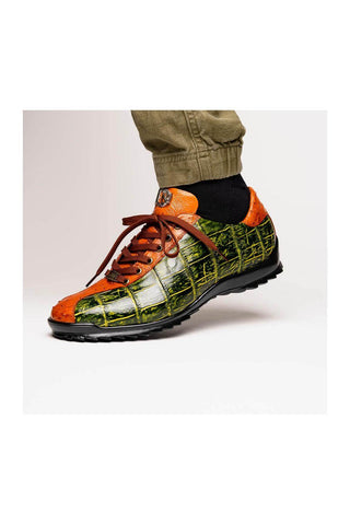 Marco Di Milano Saulo Green & Cognac Ostrich / Alligator Casual Sneakers (MDM1045)