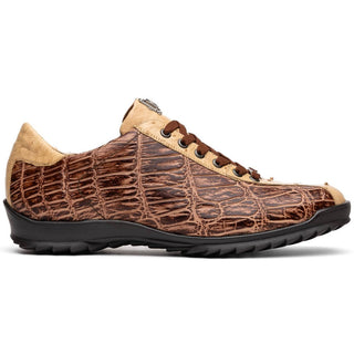 Marco Di Milano Saulo Men's Shoes Green & Cognac Exotic Ostrich / Alligator Casual Sneakers (MDM1045)-AmbrogioShoes