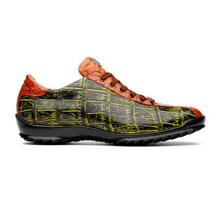 Marco Di Milano Saulo Men's Shoes Green & Cognac Exotic Ostich / Alligator Casual Sneakers (MDM1045)-AmbrogioShoes