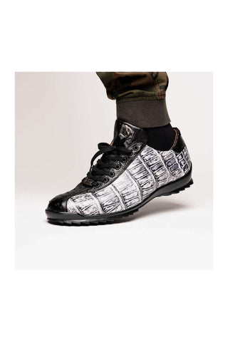 Marco Di Milano Saulo Newspaper & Black Exotic Ostrich / Alligator Casual Sneakers (MDM1045)