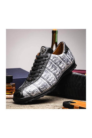 Marco Di Milano Saulo Newspaper & Black Exotic Ostrich / Alligator Casual Sneakers (MDM1045)