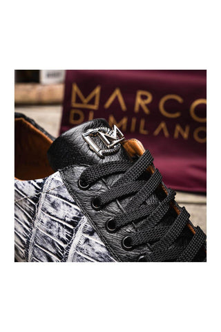 Marco Di Milano Saulo Newspaper & Black Ostrich / Alligator Casual Sneakers (MDM1045)