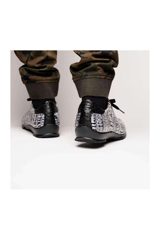 Marco Di Milano Saulo Newspaper & Black Ostrich / Alligator Casual Sneakers (MDM1045)