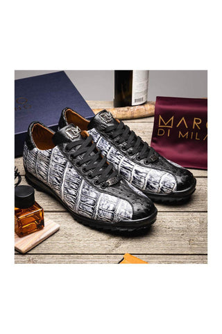 Marco Di Milano Saulo Newspaper & Black Ostrich / Alligator Casual Sneakers (MDM1045)