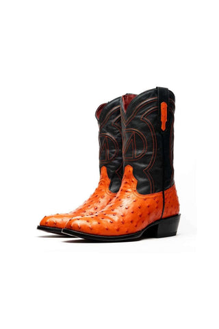 Marco Di Milano Savannah Orange Exotic Ostrich Skin Cowboy Boot (MDM1228)