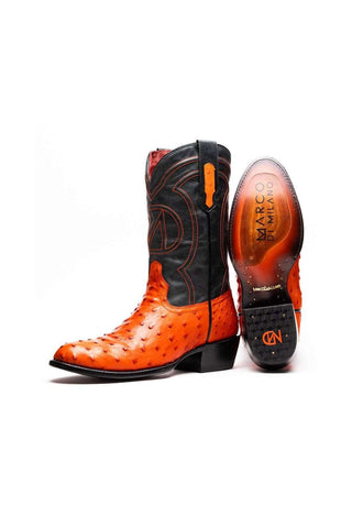Marco Di Milano Savannah Orange Exotic Ostrich Skin Cowboy Boot (MDM1228)