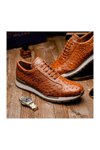 Marco Di Milano Scanno Antique Cognac Exotic Ostich Casual Sneakers (MDM1049)