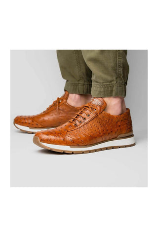 Marco Di Milano Scanno Antique Cognac Exotic Ostich Casual Sneakers (MDM1049)