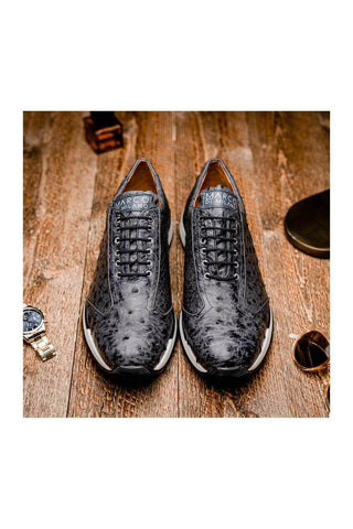 Marco Di Milano Scanno Antique Gray Exotic Ostich Casual Sneakers (MDM1050)