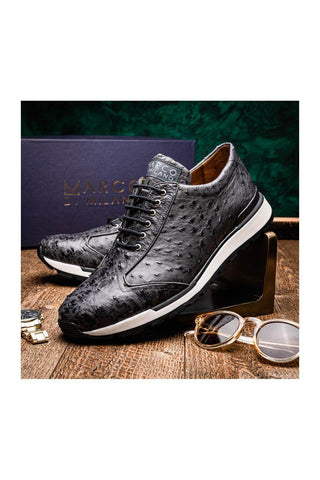 Marco Di Milano Scanno Antique Gray Exotic Ostich Casual Sneakers (MDM1050)