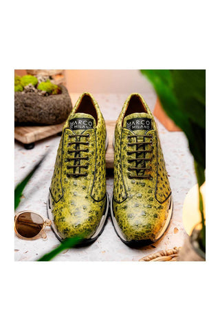 Marco Di Milano Scanno Antique Green Exotic Ostich Casual Sneakers (MDM1055)