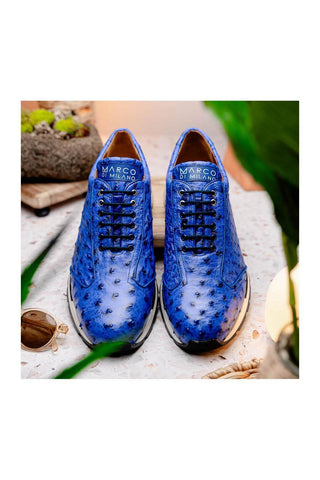 Marco Di Milano Scanno Electric Blue Exotic Ostrich Casual Sneakers (MDM1046)