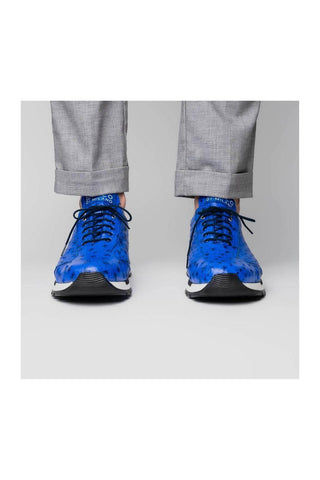 Marco Di Milano Scanno Electric Blue Exotic Ostrich Casual Sneakers (MDM1046)