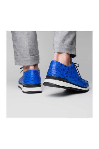 Marco Di Milano Scanno Electric Blue Exotic Ostrich Casual Sneakers (MDM1046)