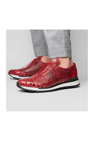 Marco Di Milano Scanno Red Exotic Ostich Casual Sneakers (MDM1052)