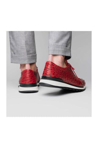 Marco Di Milano Scanno Red Exotic Ostich Casual Sneakers (MDM1052)