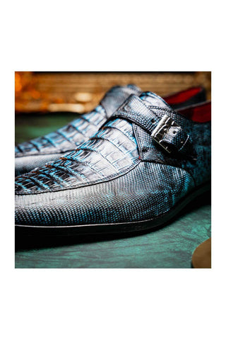 Marco Di Milano Toluca Blue Exotic Lizard / Crocodile Single Monk Strap (MDM1127)