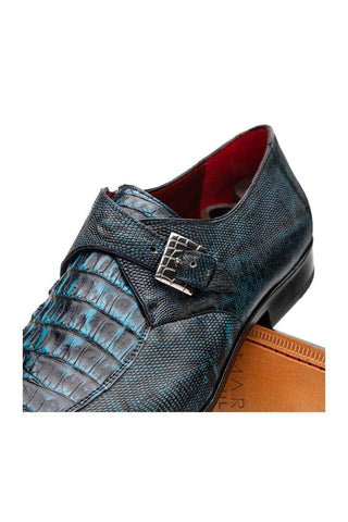 Marco Di Milano Toluca Blue Exotic Lizard / Crocodile Single Monk Strap (MDM1127)
