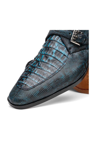 Marco Di Milano Toluca Blue Exotic Lizard / Crocodile Single Monk Strap (MDM1127)