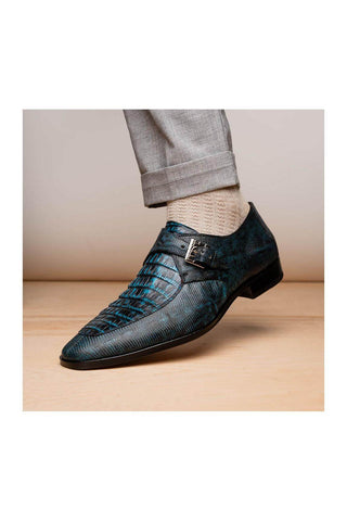 Marco Di Milano Toluca Blue Exotic Lizard / Crocodile Single Monk Strap (MDM1127)