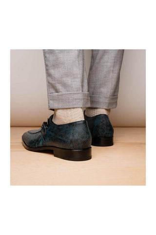 Marco Di Milano Toluca Blue Exotic Lizard / Crocodile Single Monk Strap (MDM1127)