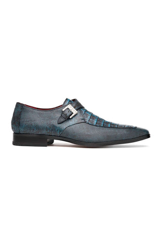 Marco Di Milano Toluca Blue Exotic Lizard / Crocodile Single Monk Strap (MDM1127)