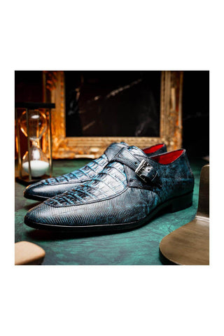 Marco Di Milano Toluca Blue Lizard / Crocodile Single Monk Strap (MDM1127)