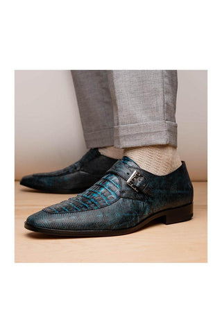 Marco Di Milano Toluca Blue Lizard / Crocodile Single Monk Strap (MDM1127)