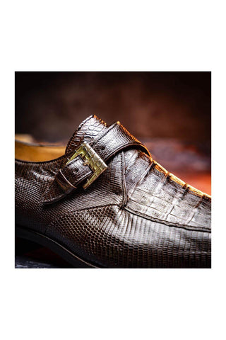 Marco Di Milano Toluca Brown Exotic Lizard / Crocodile Single Monk Strap (MDM1127)