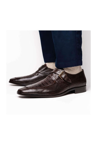 Marco Di Milano Toluca Brown Lizard / Crocodile Single Monk Strap (MDM1127)