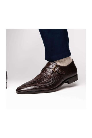 Marco Di Milano Toluca Brown Lizard / Crocodile Single Monk Strap (MDM1127)