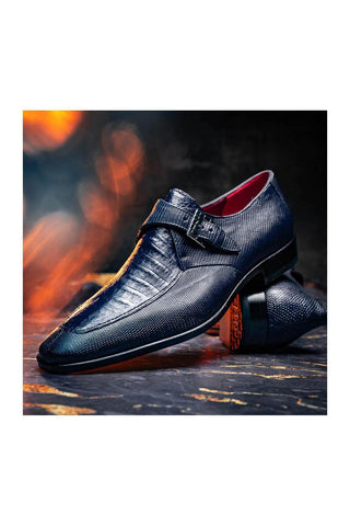 Marco Di Milano Toluca Navy Exotic Lizard / Crocodile Single Monk Strap (MDM1127)
