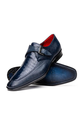 Marco Di Milano Toluca Navy Exotic Lizard / Crocodile Single Monk Strap (MDM1127)