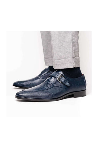 Marco Di Milano Toluca Navy Exotic Lizard / Crocodile Single Monk Strap (MDM1127)