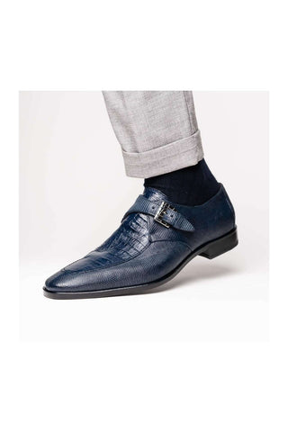 Marco Di Milano Toluca Navy Exotic Lizard / Crocodile Single Monk Strap (MDM1127)