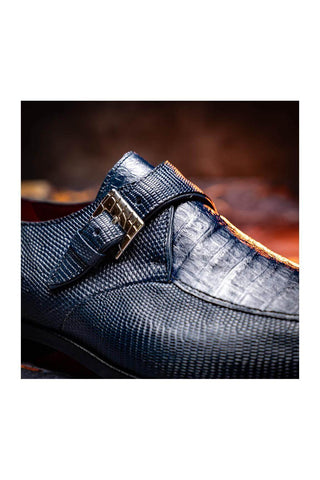 Marco Di Milano Toluca Navy Lizard / Crocodile Single Monk Strap (MDM1127)