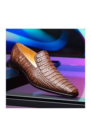 Marco Di Milano Trento Brown Genuine Caiman Crocodile Slip-On Loafers (MDM1115)