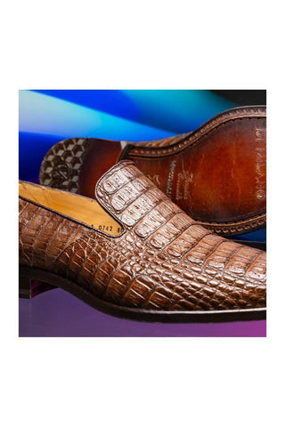 Marco Di Milano Trento Brown Genuine Caiman Crocodile Slip-On Loafers (MDM1115)